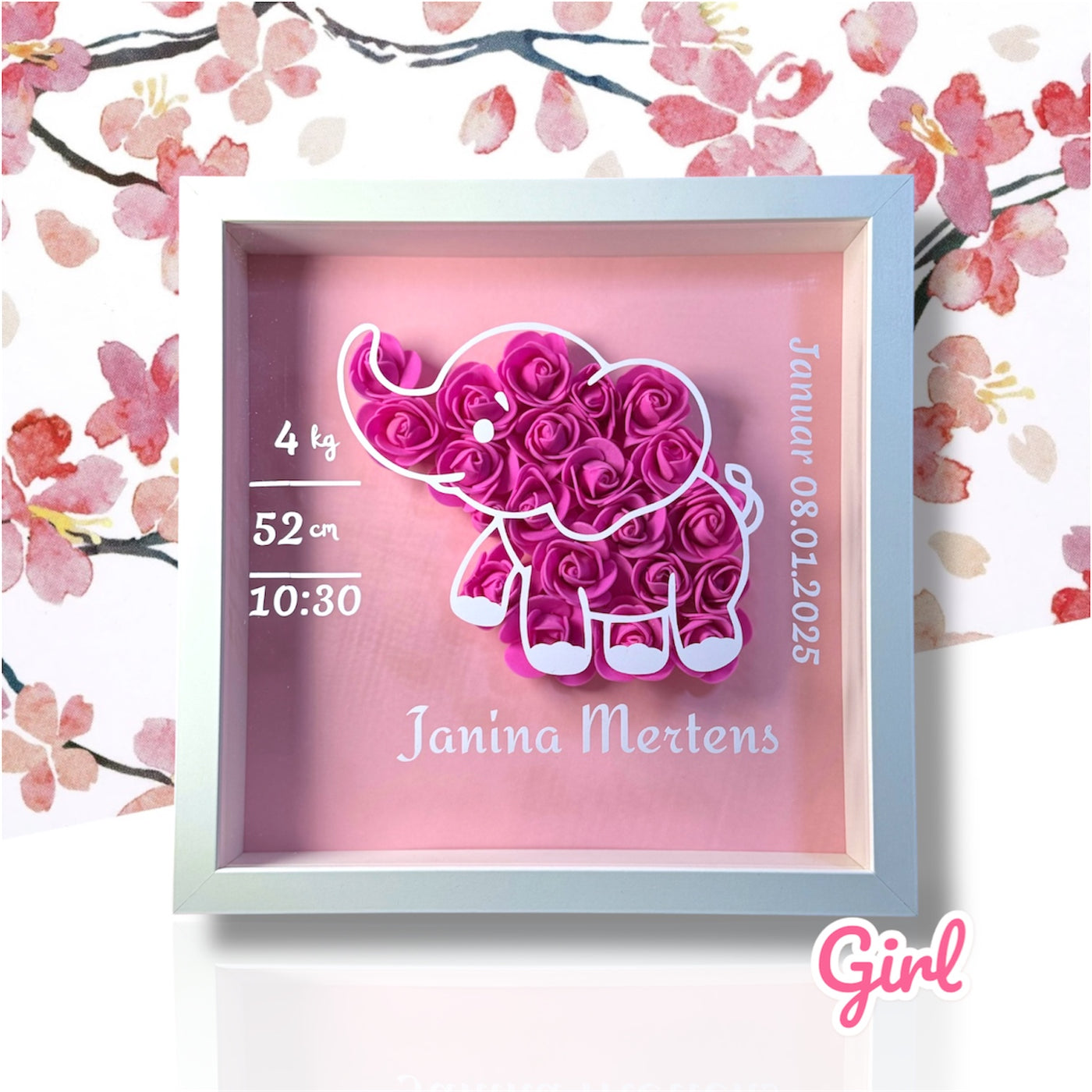 Personalisiertes Geburts-, Geburtstags-, Babygeschenk Elefant